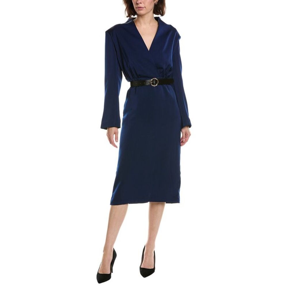 Pascale La Mode Womens  Belted Midi Dress, Navy
